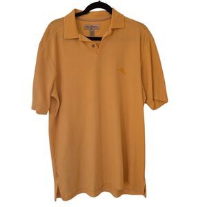 Tommy Bahama Mens Pique Cotton Blend Short Sleeve Golf Polo Shirt Peach Medium
